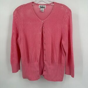 Womens Cottagecore‎ Cardigan Sweater Size PL Pink Preppy Feminine Open Knit